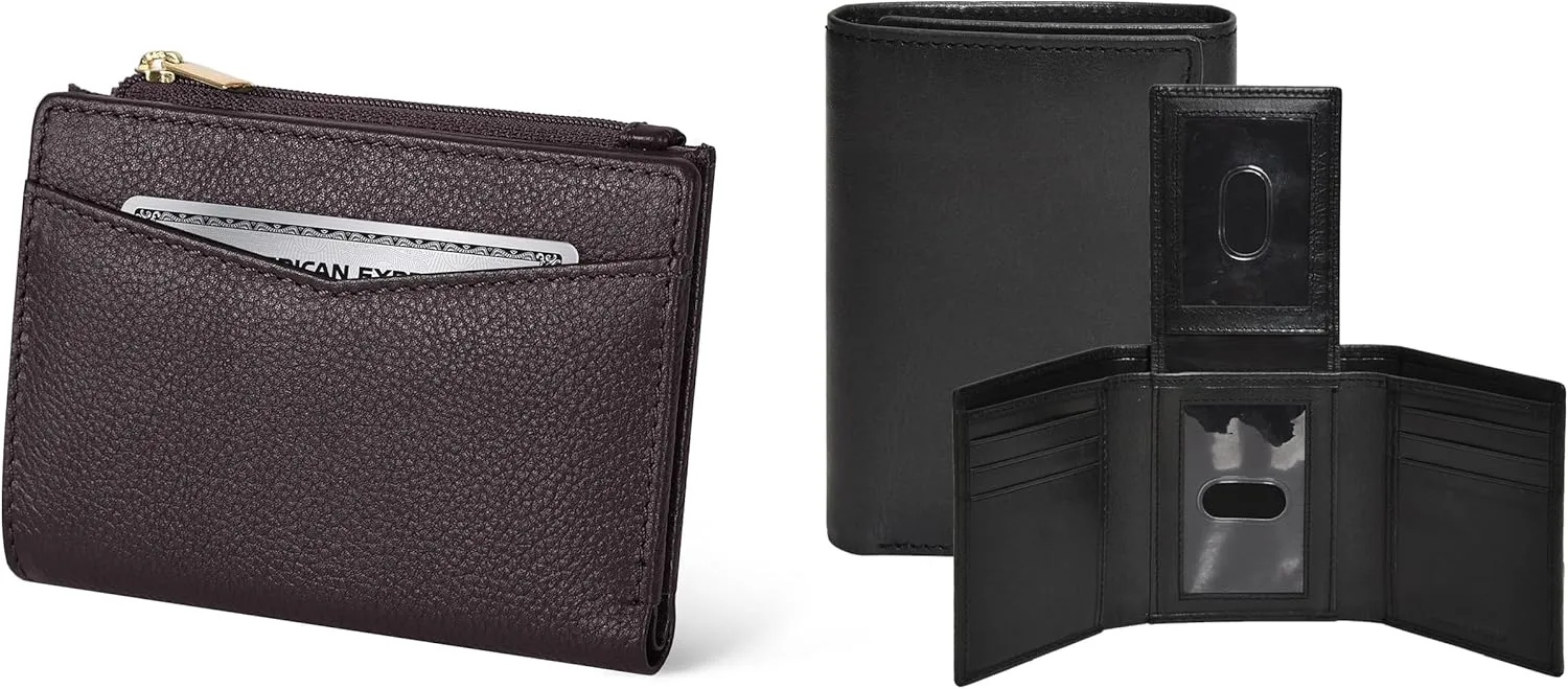 Leather Slim Minimalist Wallet for Men & Women & RFID Tri fold Wallet for Men