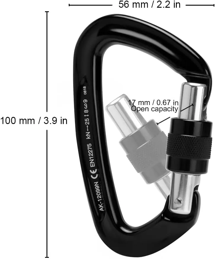 Locking Carabiner - 25kN 5600lb Climbing Carabiner Screw Gate D Shape Carabiner