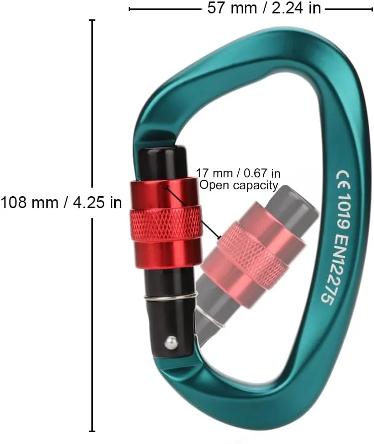 Locking Carabiner - 25kN 5600lb Climbing Carabiner Screw Gate D Shape Carabiner