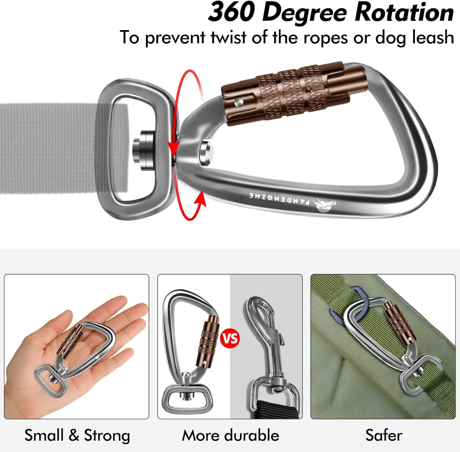 Locking Carabiner Clip 2.5" with Swivel Ring for Securing Pets, Dog Leash Harness, Camping, Hiking, Keychains