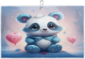 Love Cute Panda Golf Towel with Heavy Duty Carabiner Clip Quick Dry Ultra Absorbent Club Ball Cleaning Towel Golf Accessories for Men Women