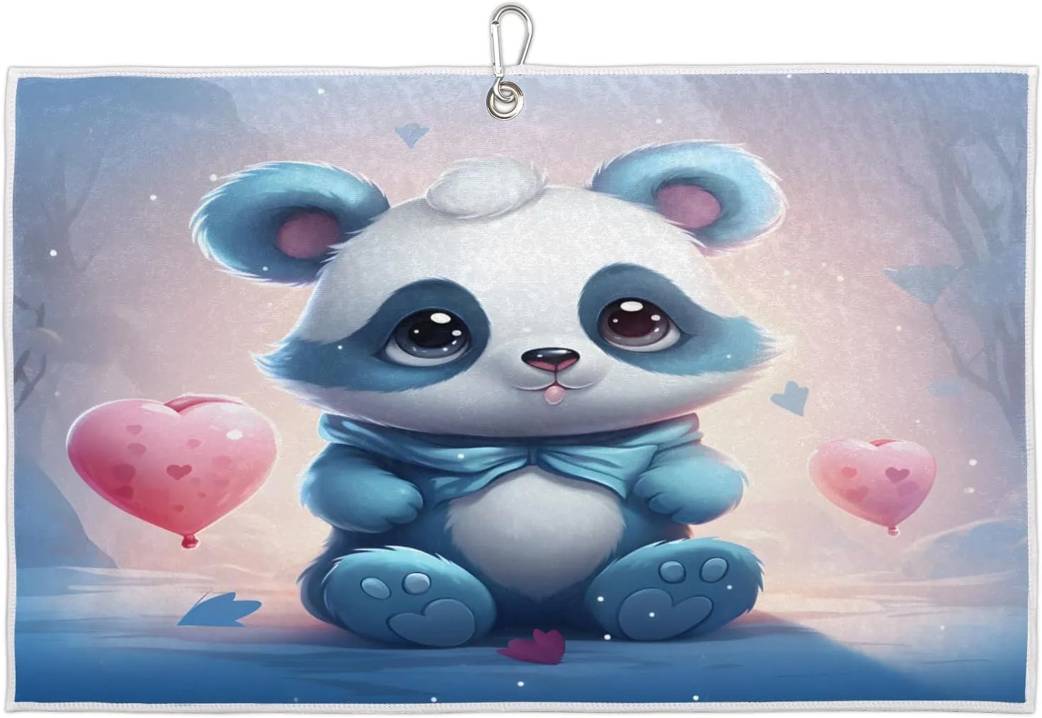 Love Cute Panda Golf Towel with Heavy Duty Carabiner Clip Quick Dry Ultra Absorbent Club Ball Cleaning Towel Golf Accessories for Men Women