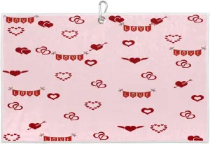 Love Valentine's Day Golf Towel with Heavy Duty Carabiner Ultra Absorbent Quick Dry Perfect for Cleaning Clubs Balls Gear Essential Golf Accessory for Men Women Kids