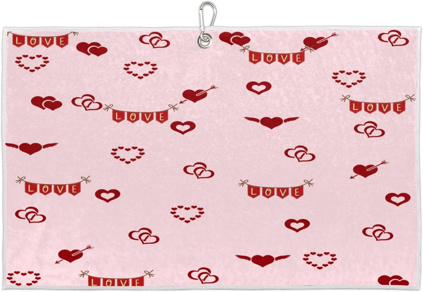 Love Valentine's Day Golf Towel with Heavy Duty Carabiner Ultra Absorbent Quick Dry Perfect for Cleaning Clubs Balls Gear Essential Golf Accessory for Men Women Kids