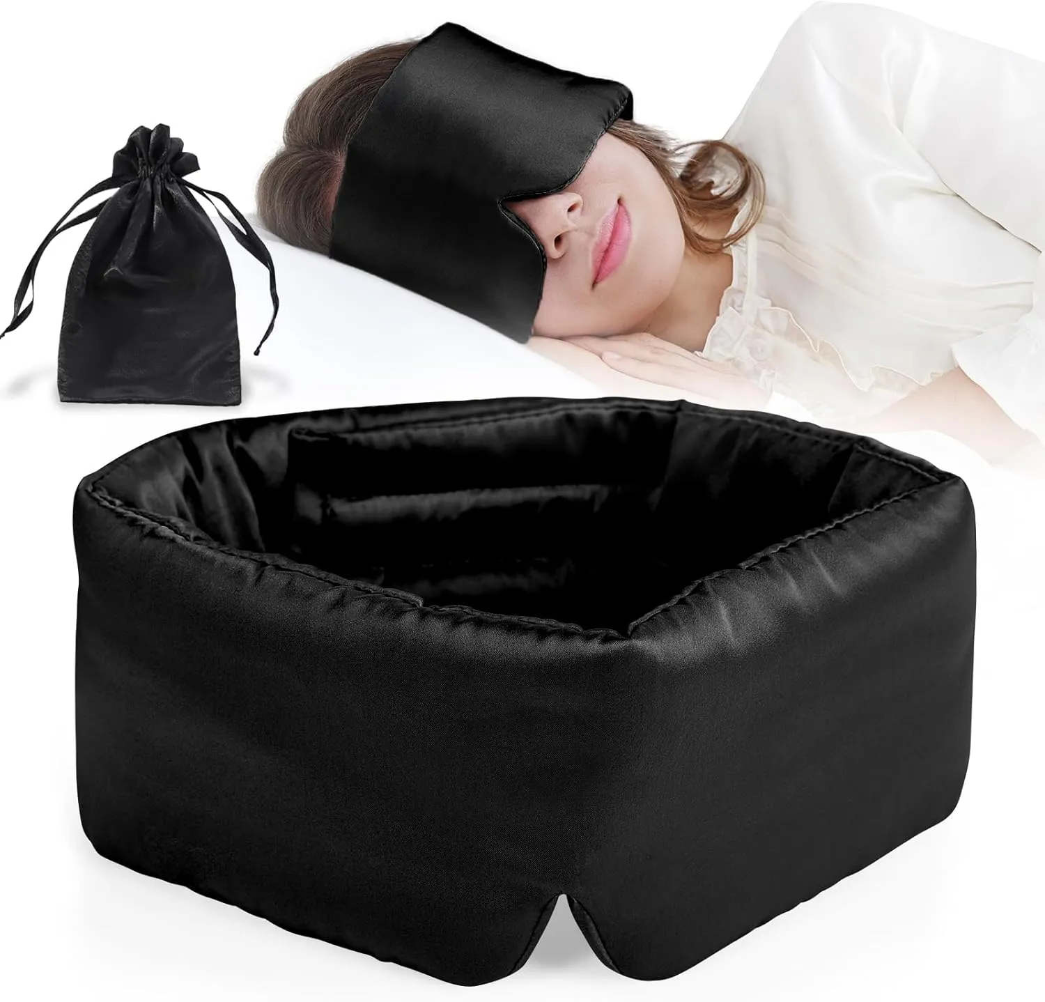 Luxury Silk Sleep Mask, 100% Natural Mulberry Silk, Comfortable Soft for Deep Sleeping, Blackout Effect, Adjustable Band, Eye Mask for Women and Man, Travel& Office& Daily use(Black),Mother's Day Gift
