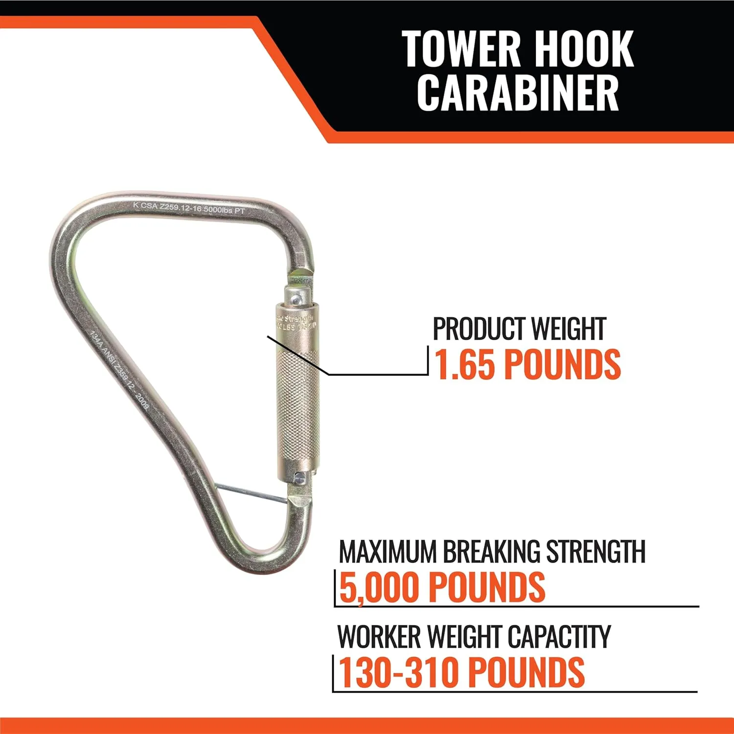 Malta Dynamics Fall Protection Carabiner Clip, High Strength Professional Grade, OSHA/ANSI Compliant
