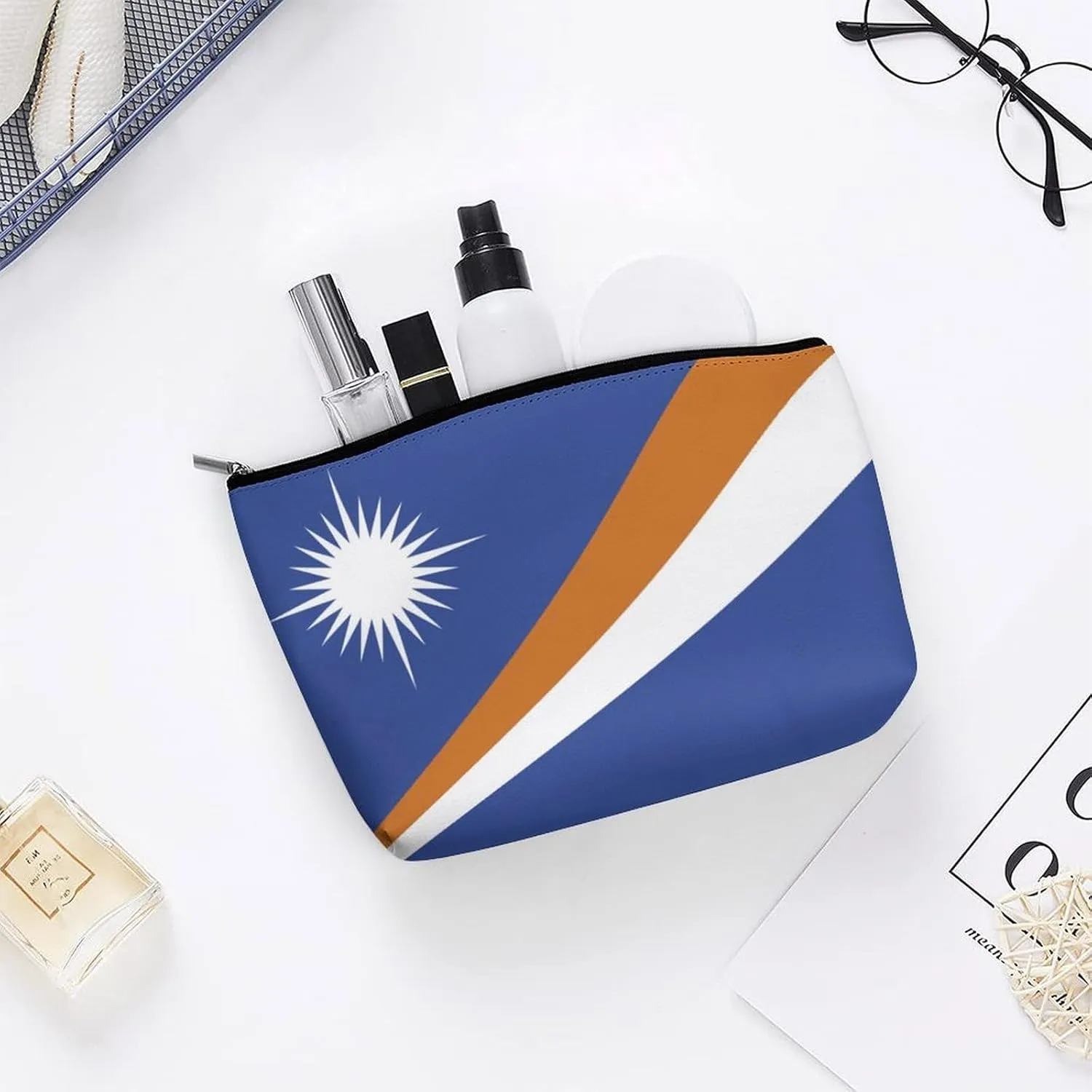 Marshall Lslands Flag Travel-Friendly Cosmetic Bag Zipper Makeup Organizer Pouch for Women