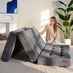MAXYOYO Tri-Fold Mattress, 6 Inch Tufted Folding Mattress Full Foam Bed, Foldable Floor Mattress Guest Bed Mattress Topper Portable Camping Sleeping Couch with Corded Fabric, Dark Grey, 53"x75"