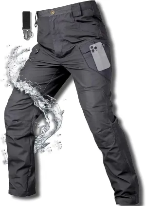 Men's Cargo Work Hiking Tactical Pants,10-Pocket,with Carabiner,Water Resistant,Lightweight Ripstop Outdoor Pants