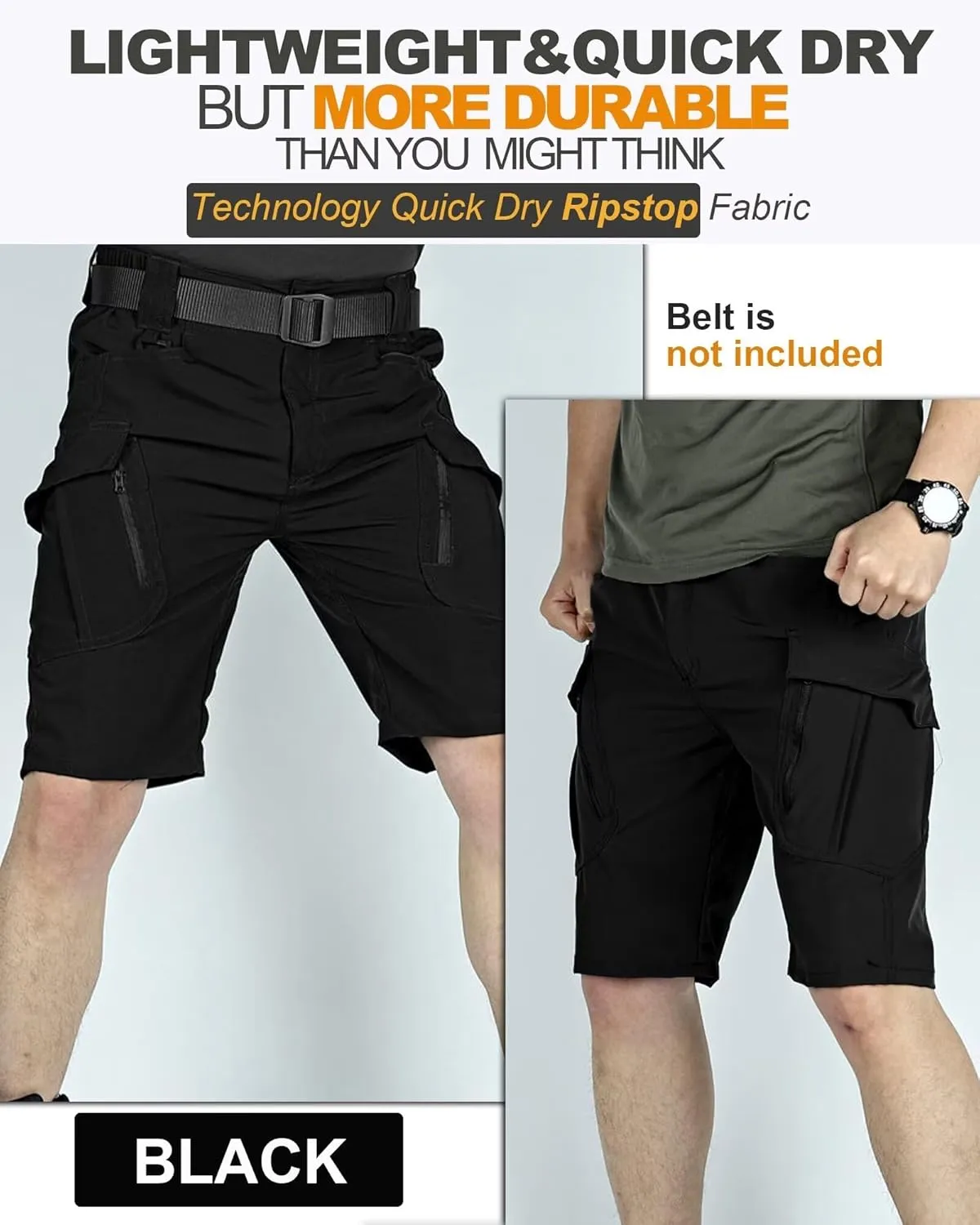 Men's Cargo Work Hiking Tactical Pants,10-Pocket,with Carabiner,Water Resistant,Lightweight Ripstop Outdoor Pants