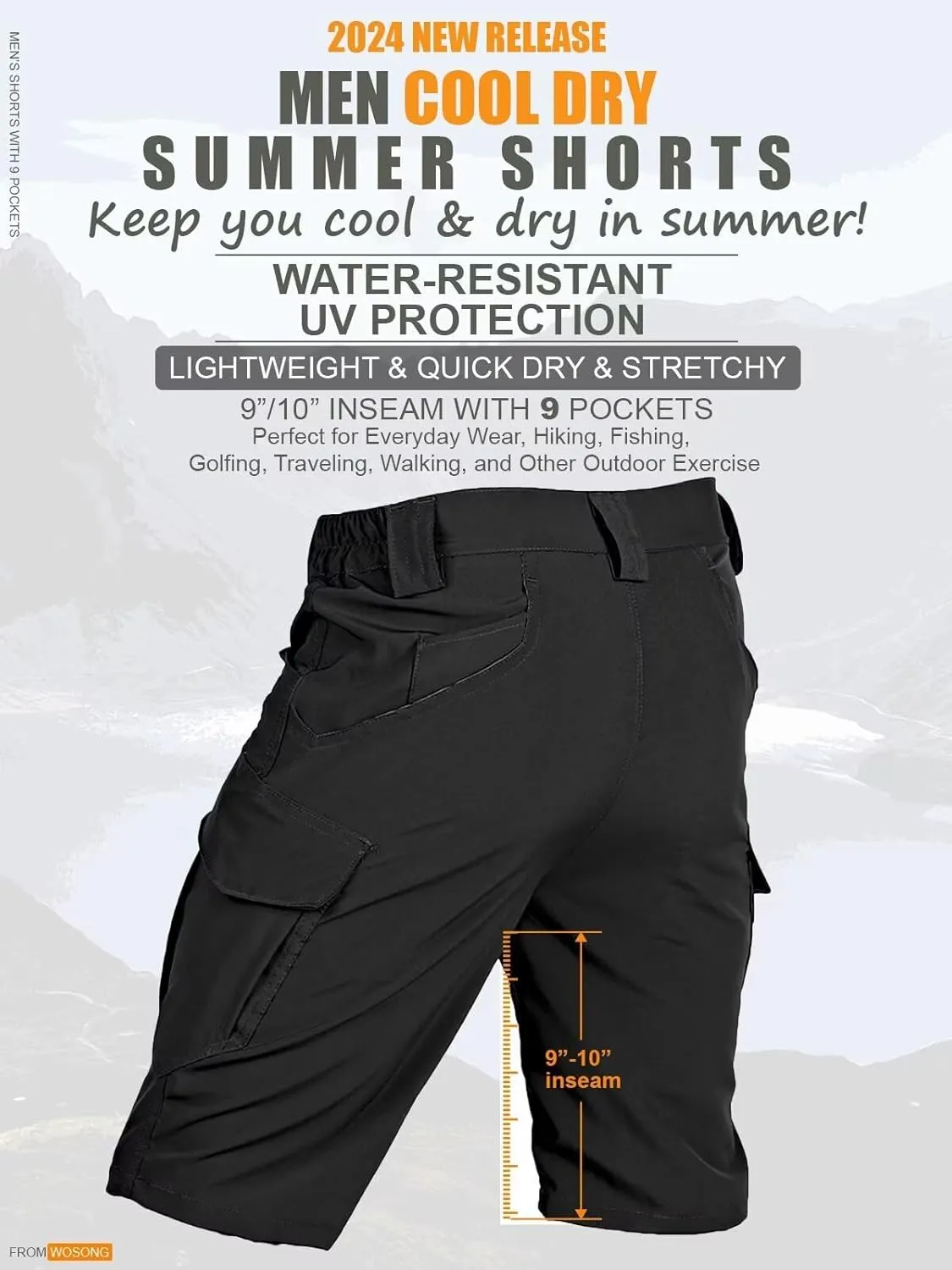 Men's Cargo Work Hiking Tactical Pants,10-Pocket,with Carabiner,Water Resistant,Lightweight Ripstop Outdoor Pants