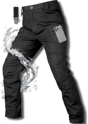Men's Cargo Work Hiking Tactical Pants,10-Pocket,with Carabiner,Water Resistant,Lightweight Ripstop Outdoor Pants