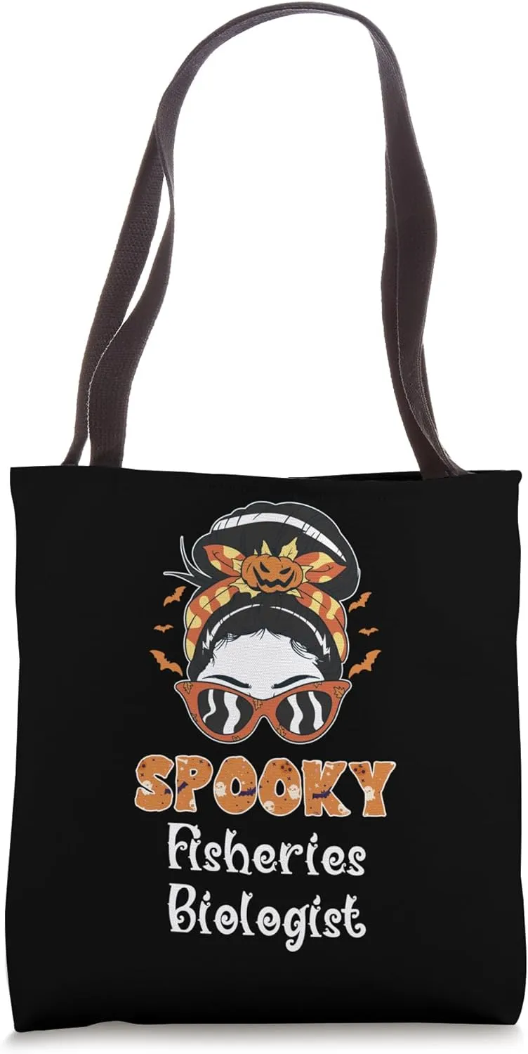 Messy Bun Spooky Fisheries Biologist Women Halloween Tote Bag