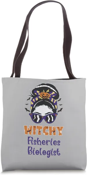 Messy Bun Witchy Fisheries Biologist Halloween Tote Bag