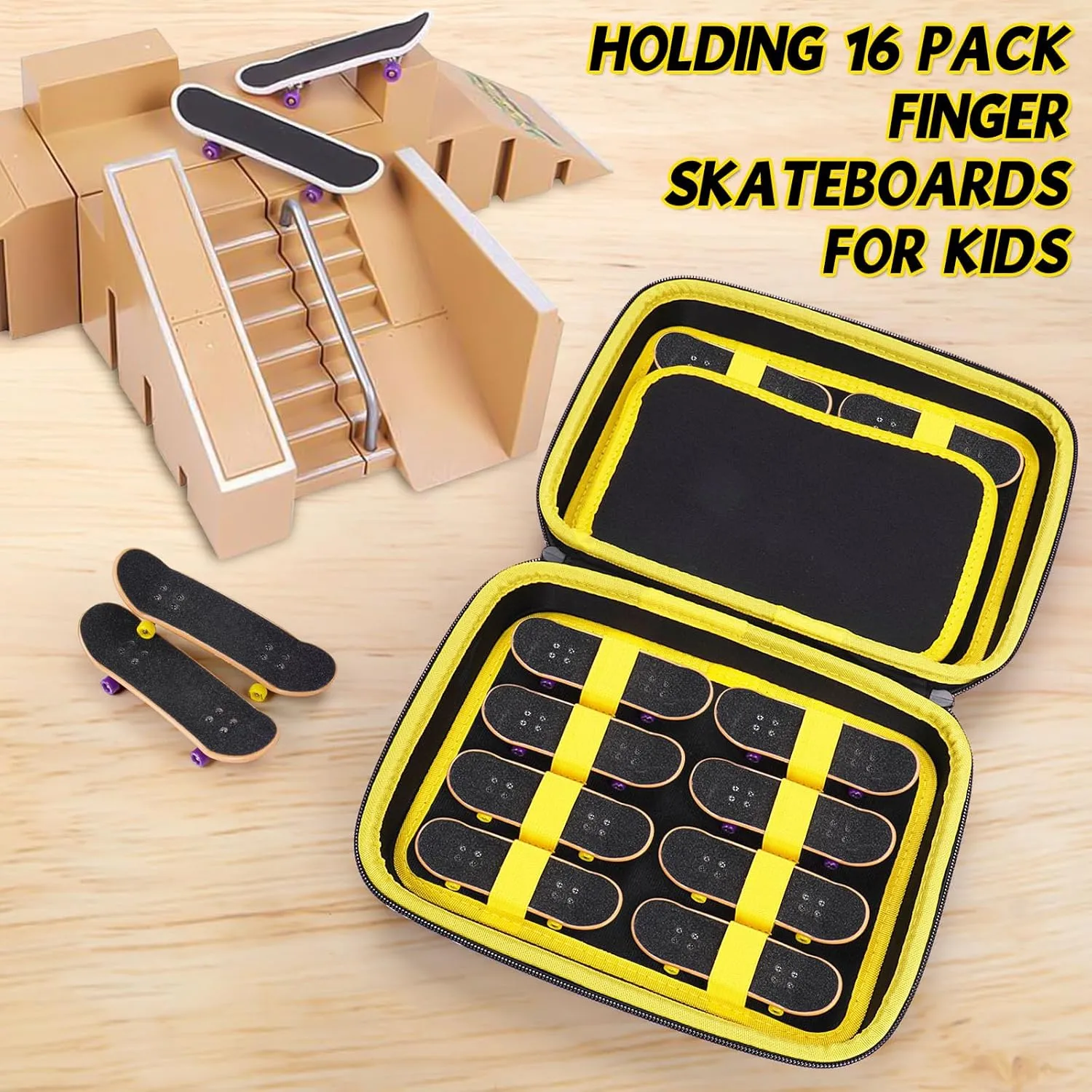 MGZNMTY Portable Storage Case for Teck Deck Ultra DLX Finger Skateboards, Fingerboard Carrying Case Compatible with 16 PCS Tech Deck Fingerboard (Large, Black)