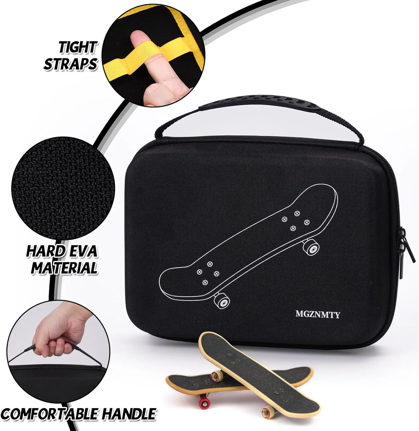 MGZNMTY Portable Storage Case for Teck Deck Ultra DLX Finger Skateboards, Fingerboard Carrying Case Compatible with 16 PCS Tech Deck Fingerboard (Large, Black)