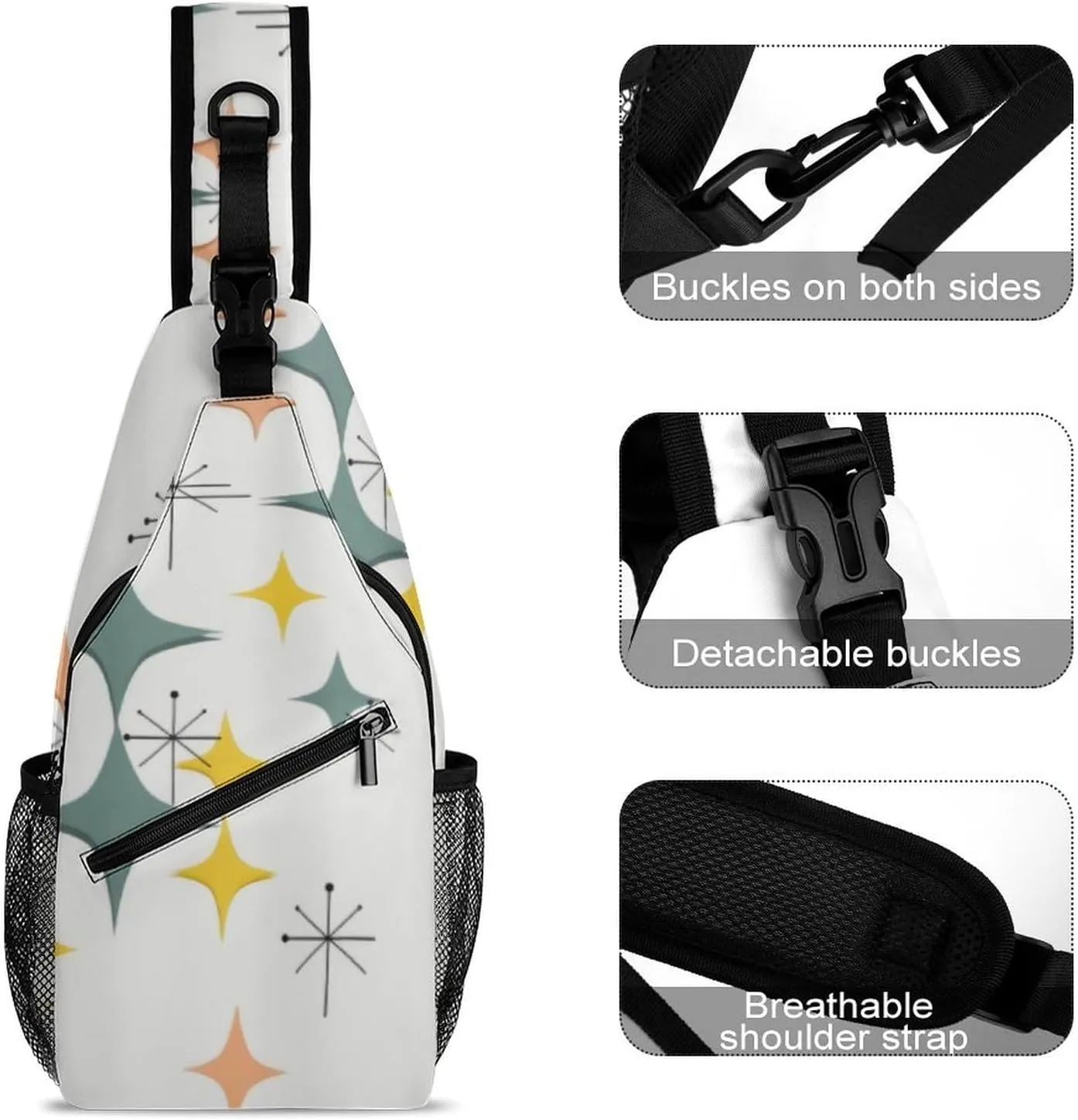 Mid Century Modern Eames Atomic Starbursts Diamond A Spacious And Large Capacity Portable Adjustable Chest Bag