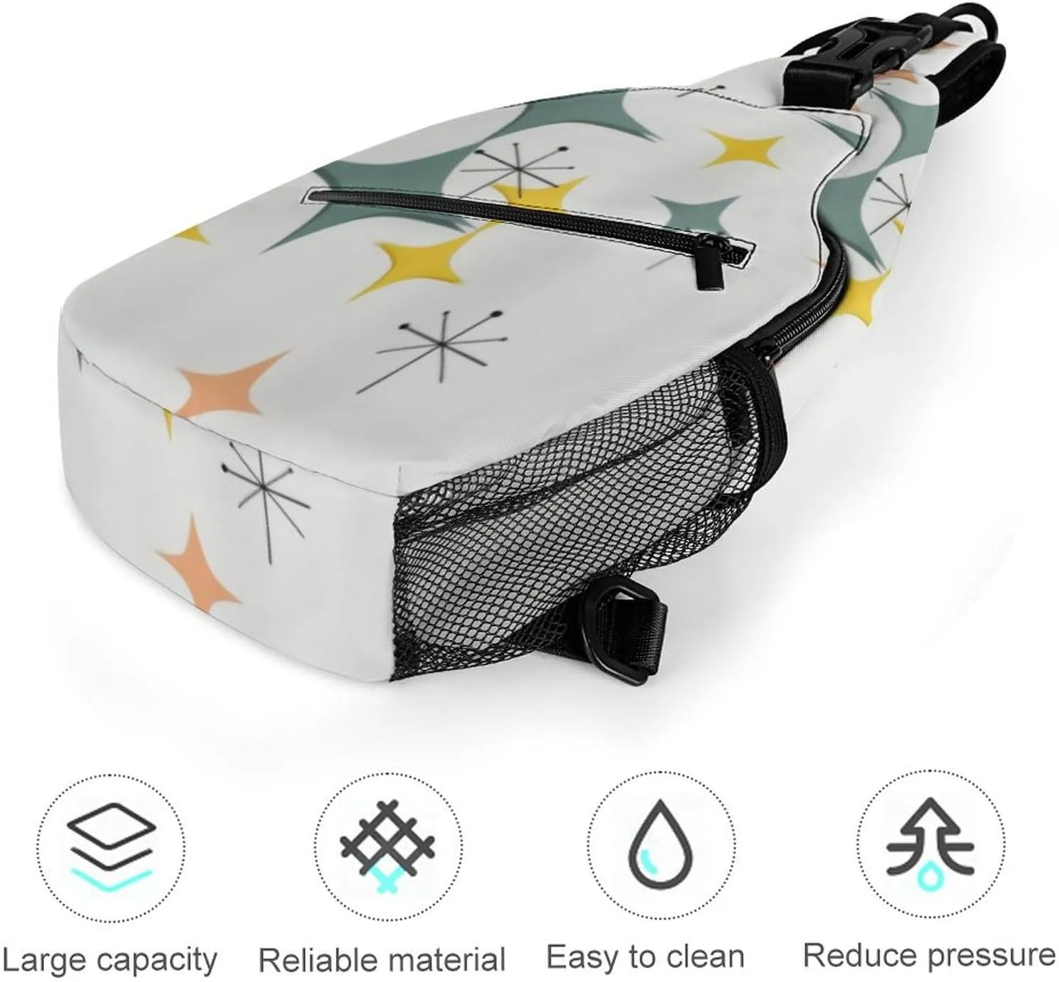 Mid Century Modern Eames Atomic Starbursts Diamond A Spacious And Large Capacity Portable Adjustable Chest Bag
