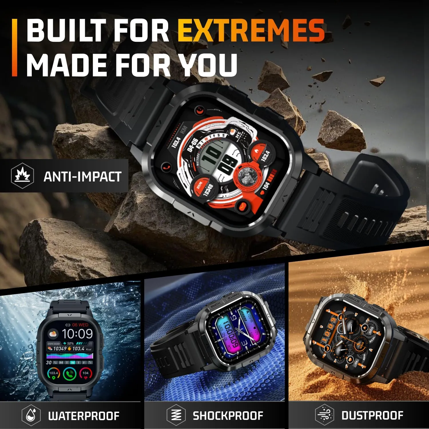 Military Smart Watches for Men-2.06”AMOLED Bluetooth Calls, IP68 Fitness Activity Step Tracker with Sleep Monitor/Pedometer/110  Sports Modes, Tactical Smart Watch for Android iOS Samsung Compatible