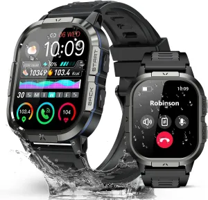 Military Smart Watches for Men-2.06”AMOLED Bluetooth Calls, IP68 Fitness Activity Step Tracker with Sleep Monitor/Pedometer/110  Sports Modes, Tactical Smart Watch for Android iOS Samsung Compatible