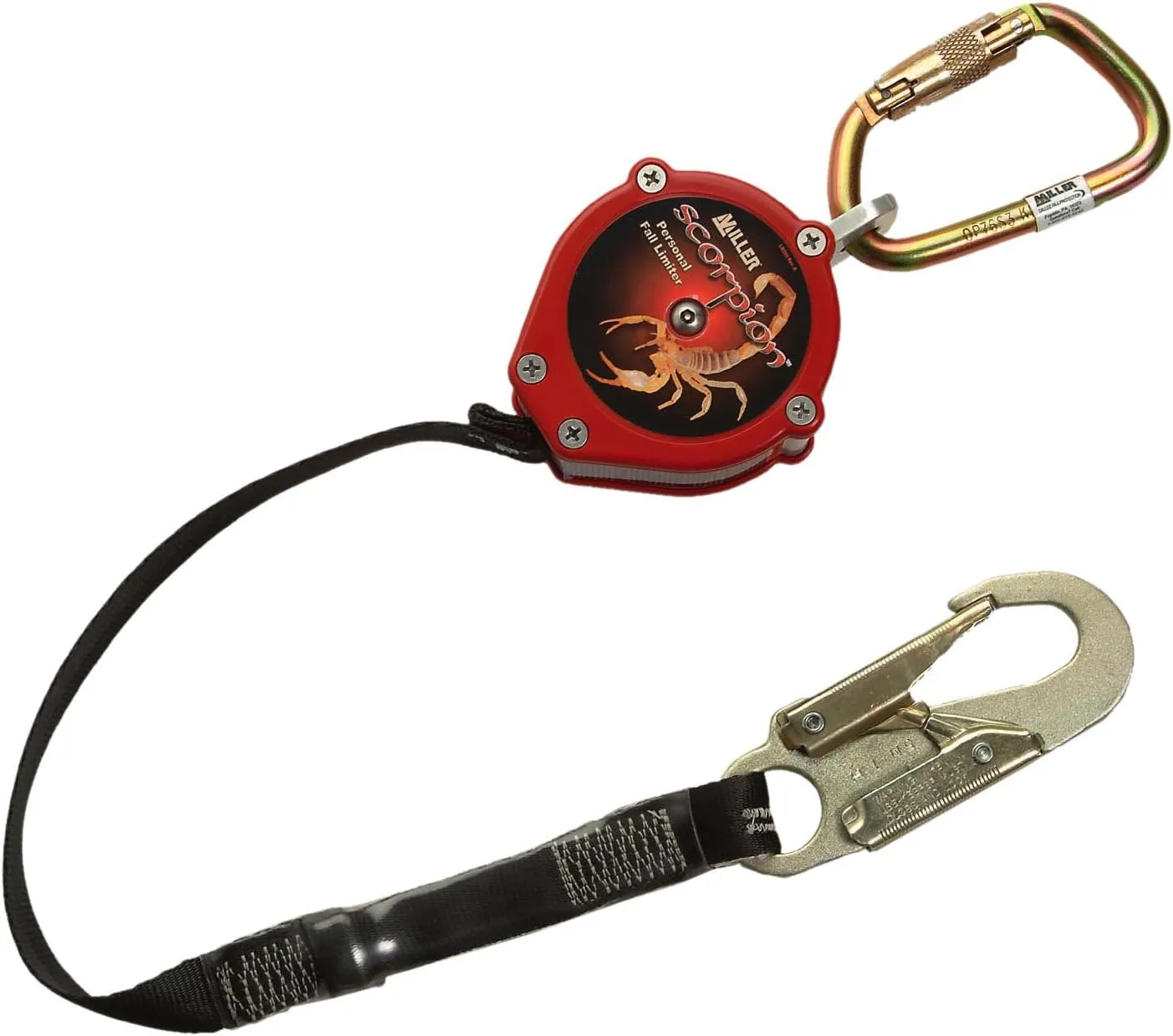 Miller by Honeywell Scorpion 9-Foot Personal Fall Limiter with Twist-Lock Carabiner & Locking Snap Hook, 310 lb. Capacity (PFL-2-Z7/9FT), Red