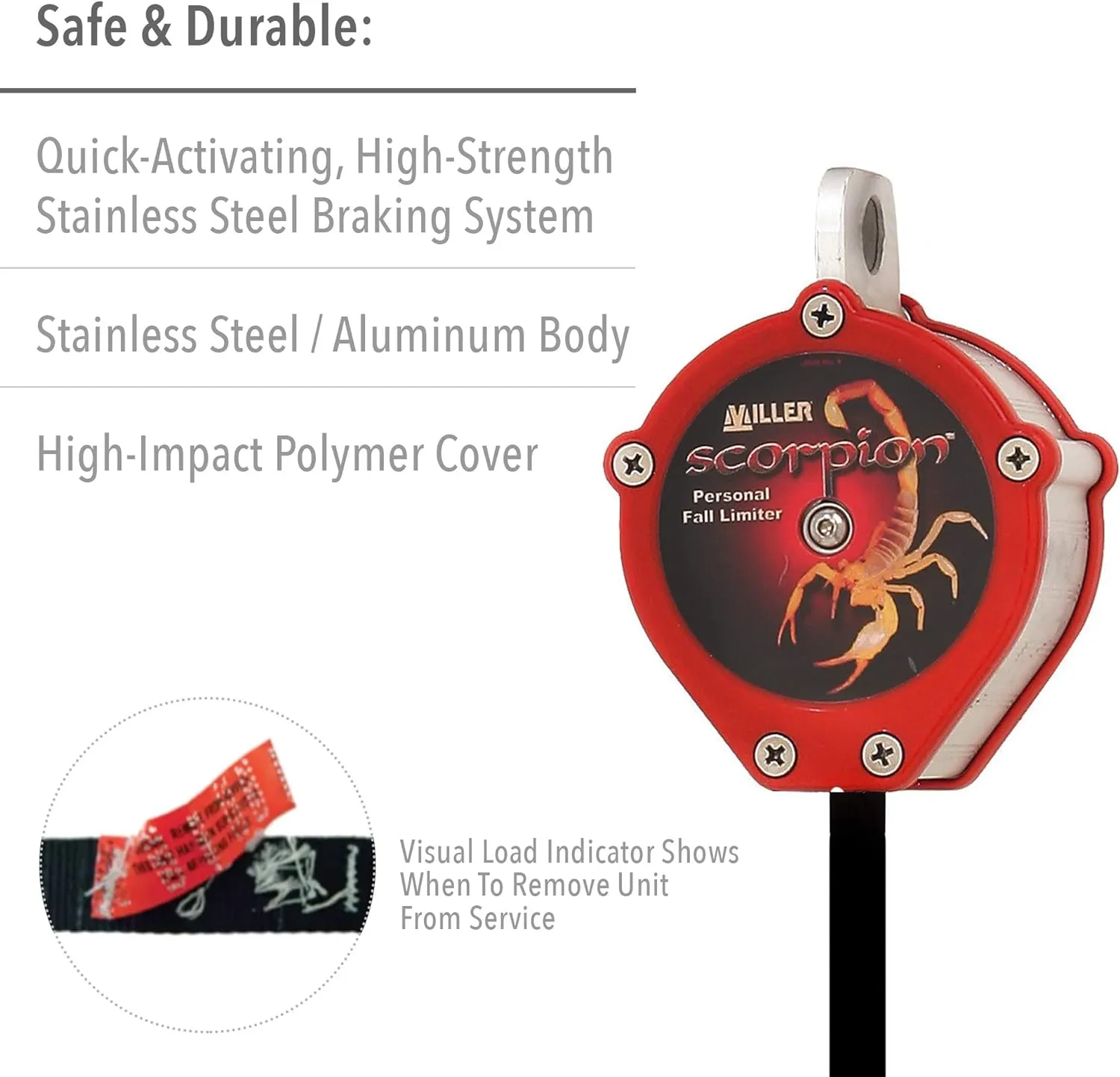 Miller by Honeywell Scorpion 9-Foot Personal Fall Limiter with Twist-Lock Carabiner & Locking Snap Hook, 310 lb. Capacity (PFL-2-Z7/9FT), Red