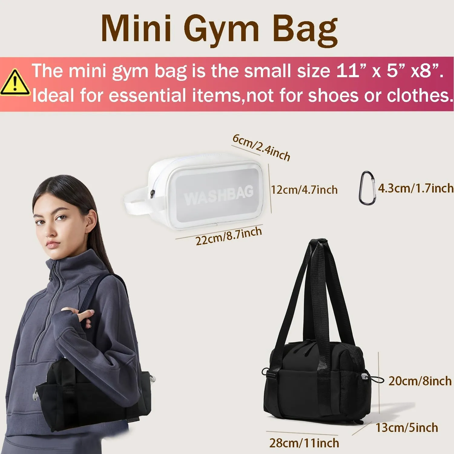 Mini Gym Bag for Women, Small Tote bag with Wet Compartment and Toiletry Bag for Yoga, Pilates, Swimming