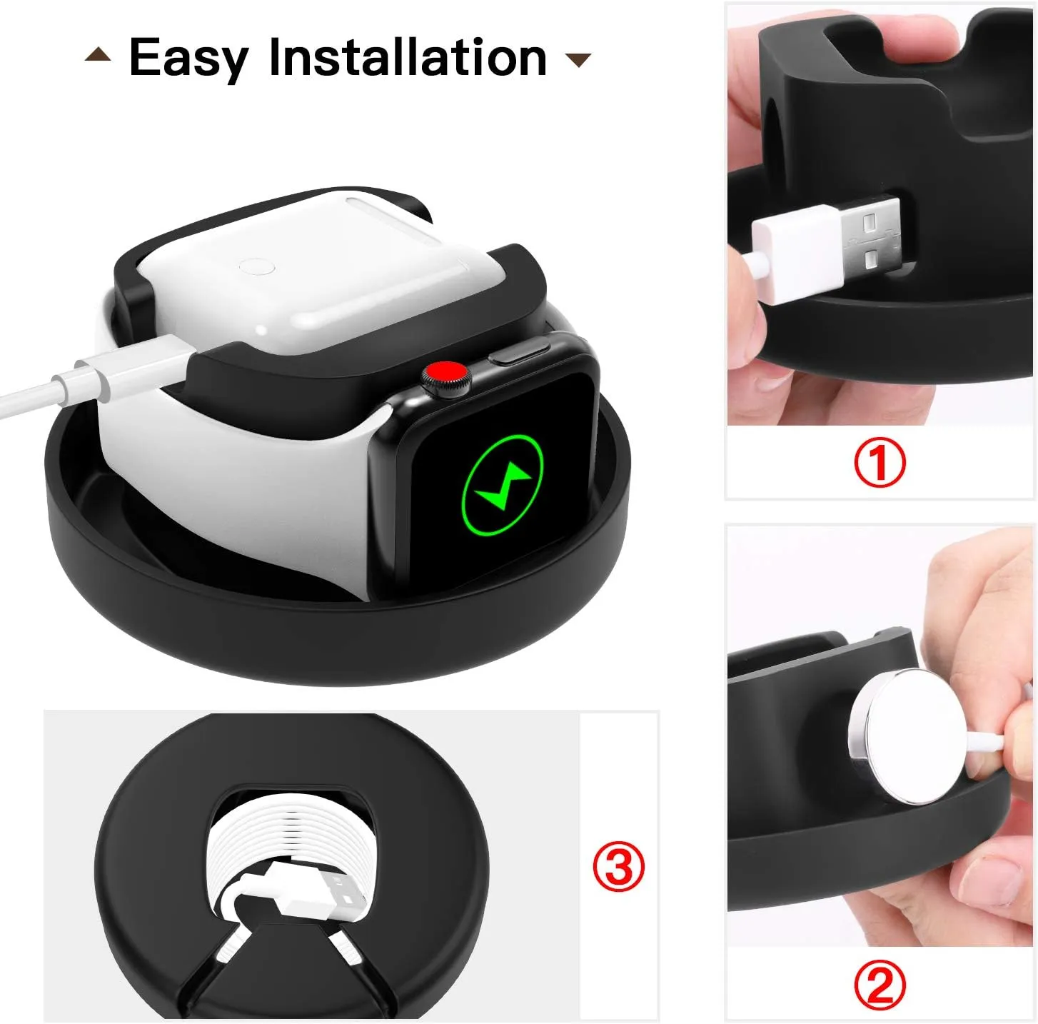 MoKo Storage Box Compatible Apple Watch Series 10/9/8/7/6/5/4/3/2/1/SE,Portable Protective Travel Bag Fit iWatch 38mm 40mm 41mm 42mm 44mm 45mm 46mm Airpods Pro/3/2/1 Charging Case Station Dock,Black