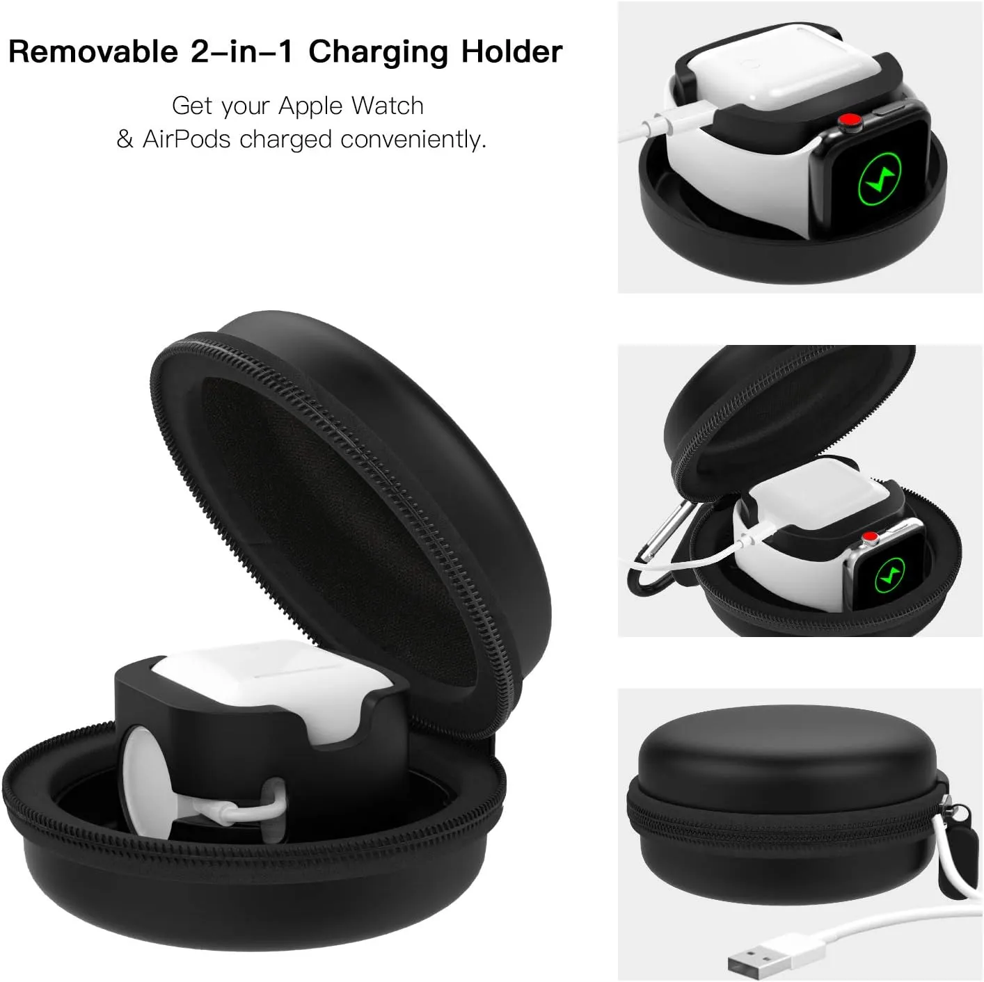 MoKo Storage Box Compatible Apple Watch Series 10/9/8/7/6/5/4/3/2/1/SE,Portable Protective Travel Bag Fit iWatch 38mm 40mm 41mm 42mm 44mm 45mm 46mm Airpods Pro/3/2/1 Charging Case Station Dock,Black