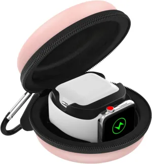 MoKo Storage Box Compatible with Apple Watch Series 10/9/8/7/6/5/4/3/2/1/SE,Portable Protective Travel Bag Fit iWatch 38mm 40mm 41mm 42mm 44mm 45mm 46mm Airpods Pro/3/2/1 Charging Case Dock,Rose Gold
