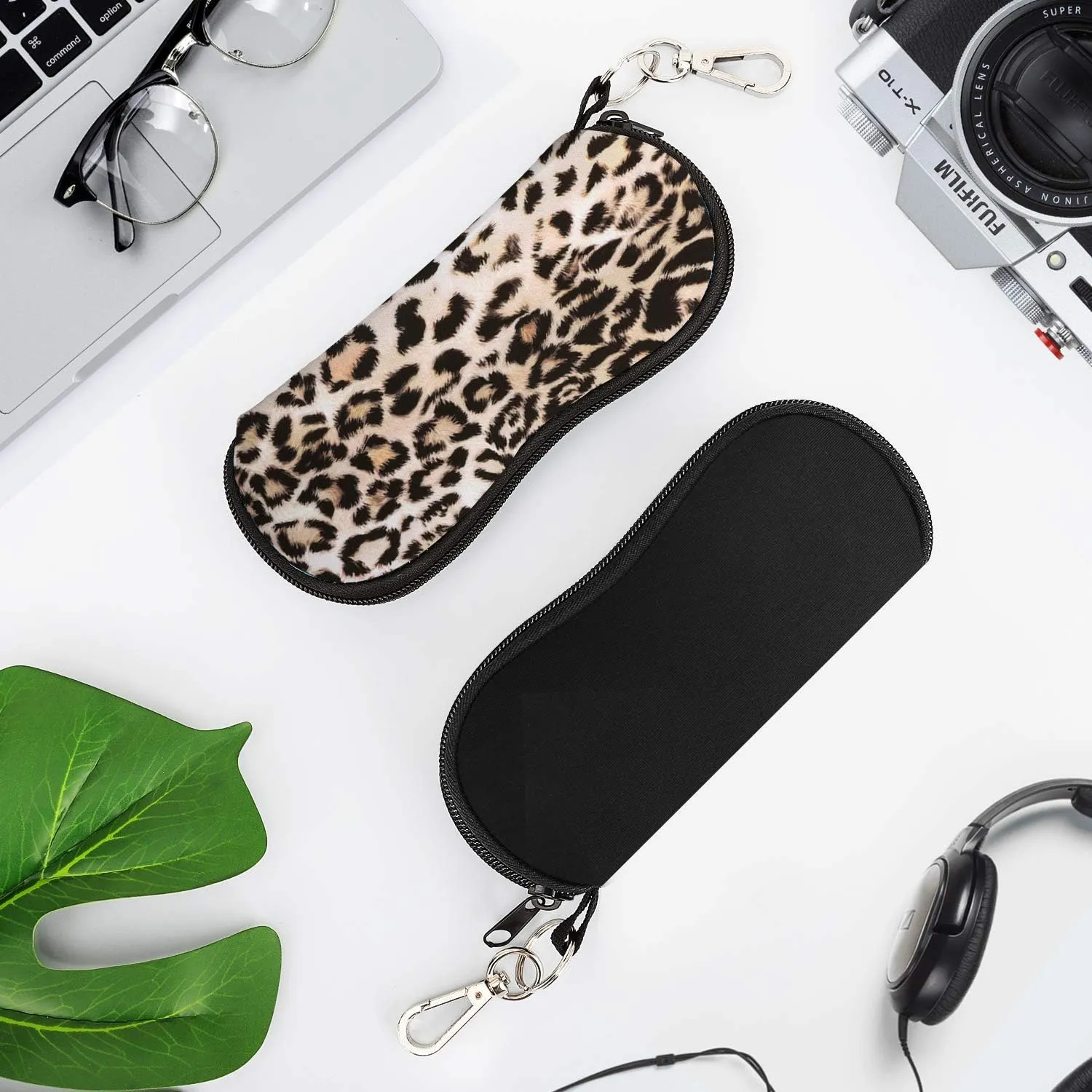 MoKo Sunglasses Soft Case 2 Pack, Ultra Light Portable Neoprene Zipper Glasses Case, Eyeglass Safety Pouch Box with Belt Clip