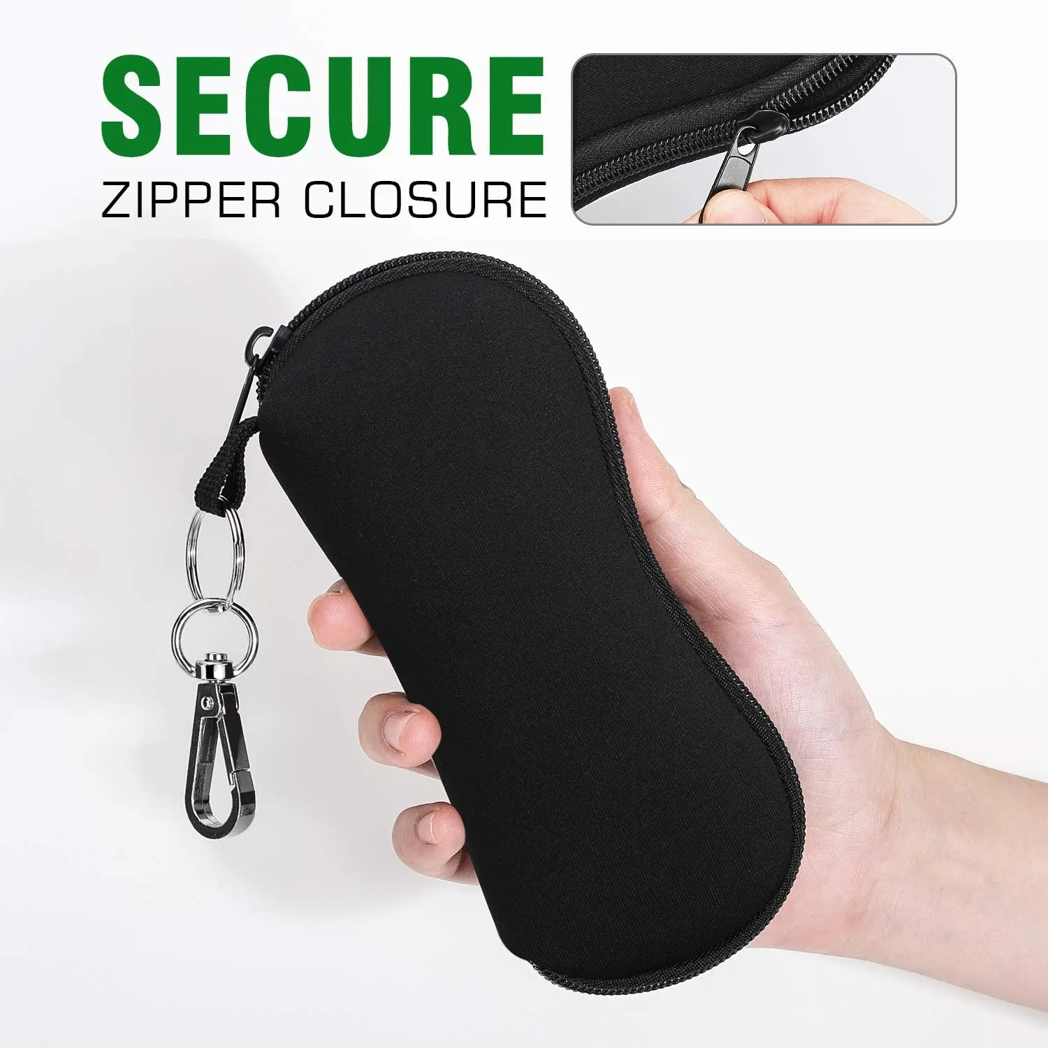 MoKo Sunglasses Soft Case 2 Pack, Ultra Light Portable Neoprene Zipper Glasses Case, Eyeglass Safety Pouch Box with Belt Clip