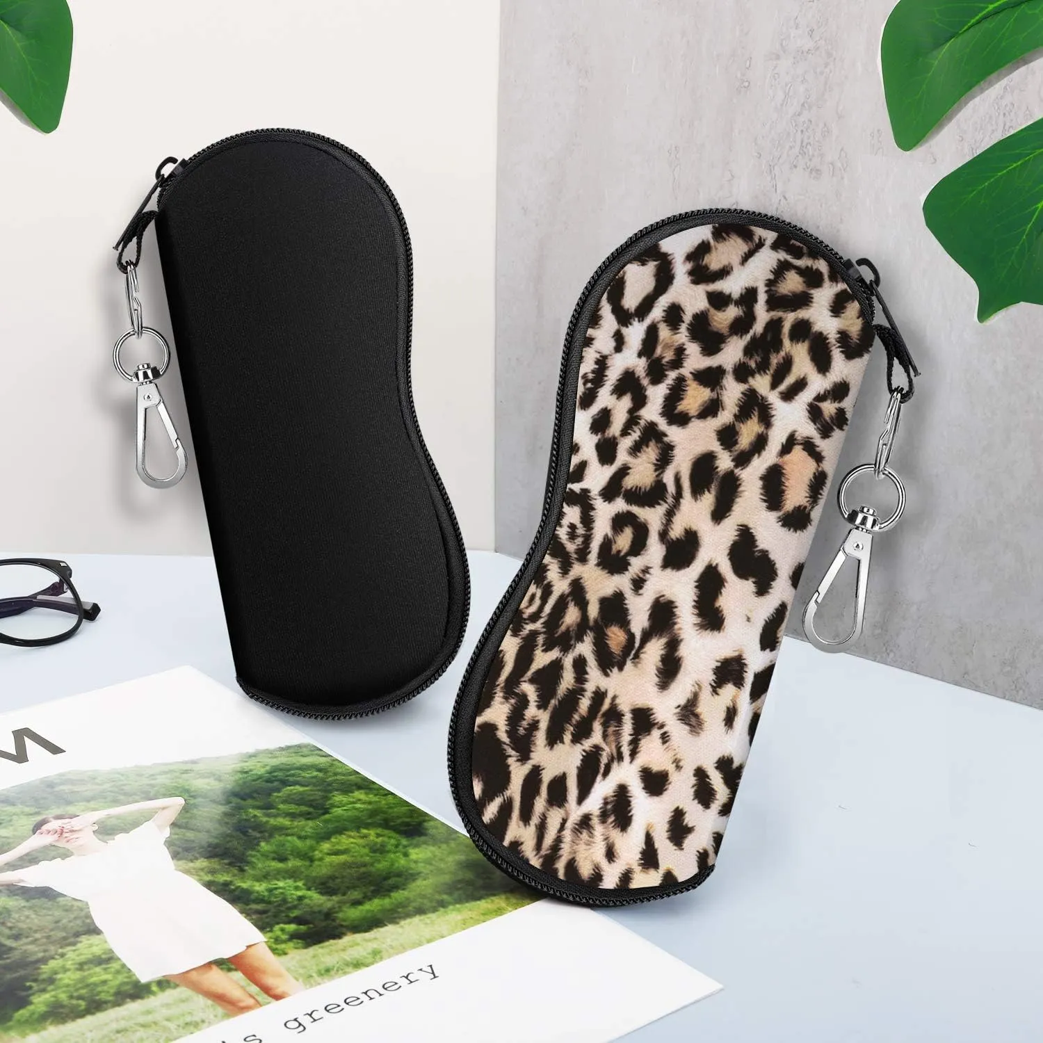 MoKo Sunglasses Soft Case 2 Pack, Ultra Light Portable Neoprene Zipper Glasses Case, Eyeglass Safety Pouch Box with Belt Clip