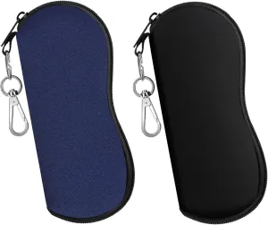 MoKo Sunglasses Soft Case 2 Pack, Ultra Light Portable Neoprene Zipper Glasses Case, Eyeglass Safety Pouch Box with Belt Clip