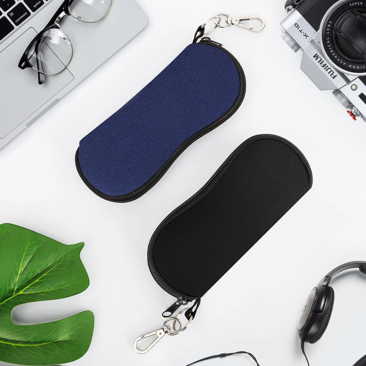 MoKo Sunglasses Soft Case 2 Pack, Ultra Light Portable Neoprene Zipper Glasses Case, Eyeglass Safety Pouch Box with Belt Clip