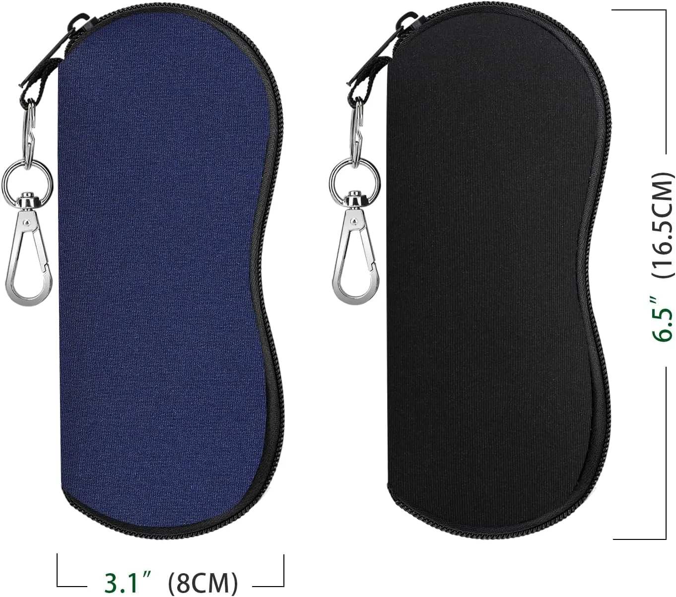 MoKo Sunglasses Soft Case 2 Pack, Ultra Light Portable Neoprene Zipper Glasses Case, Eyeglass Safety Pouch Box with Belt Clip