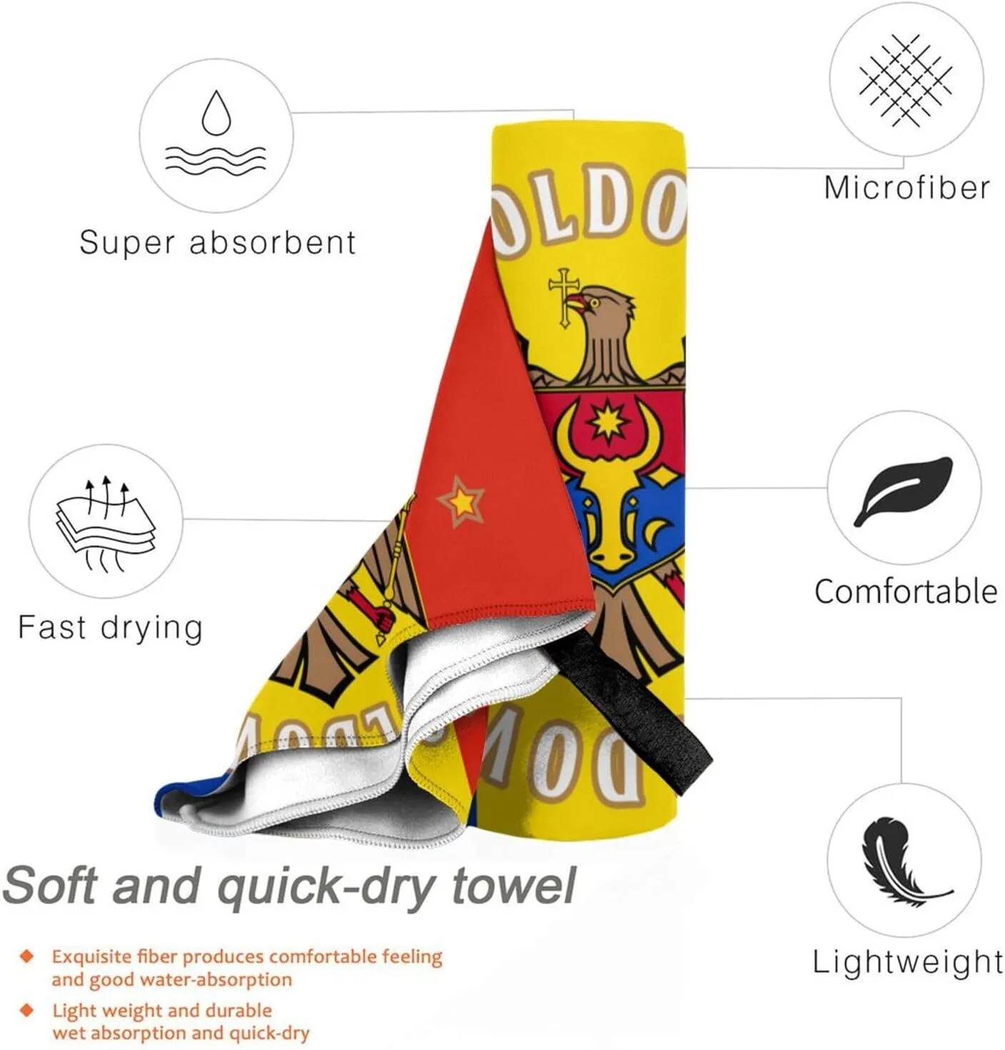Moldova Flag Moldova Emblem Beach Towels for Women Men 31 x 63 inches Bath Towel with Travel Bag Quick Dry Swim Towels for Sport Gift