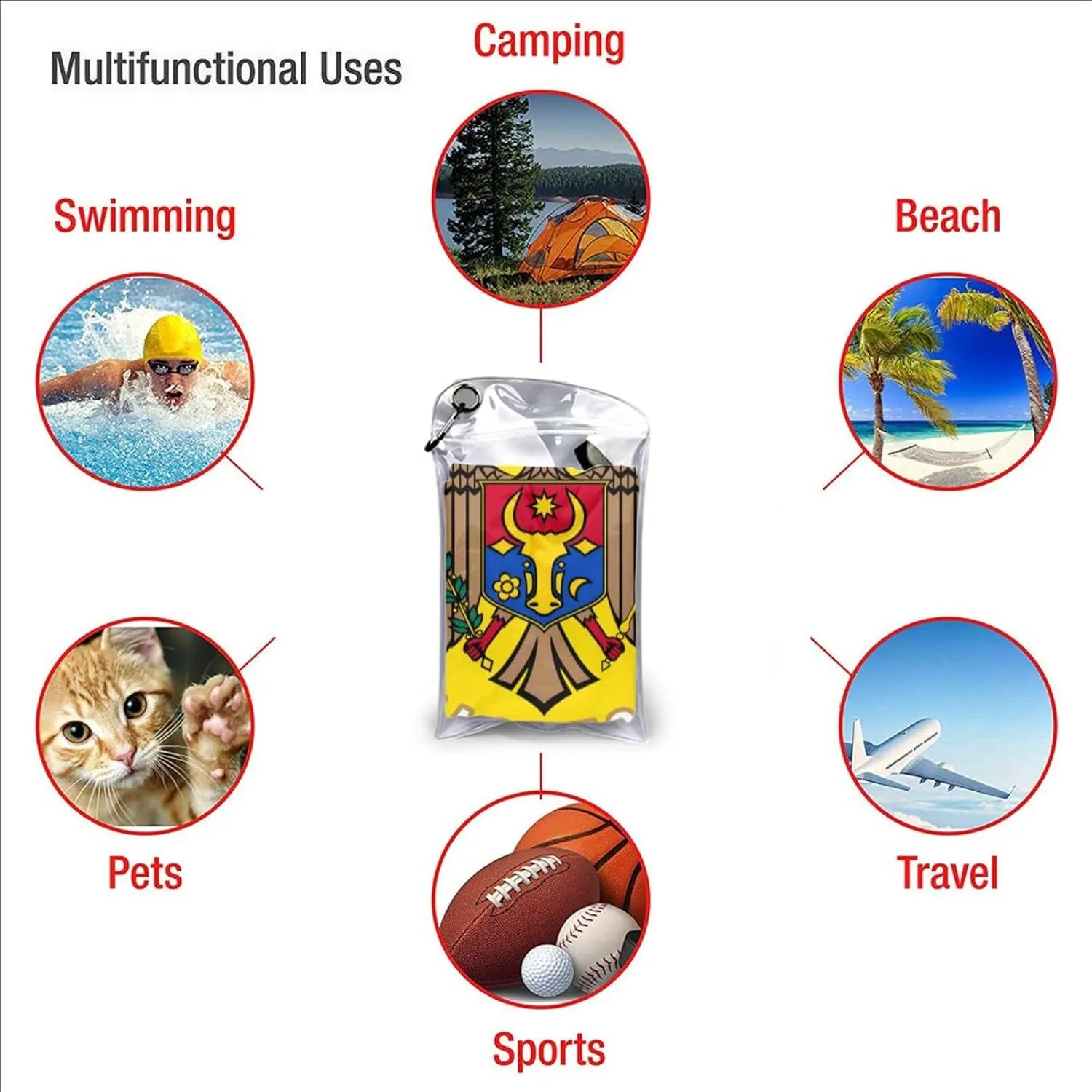 Moldova Flag Moldova Emblem Beach Towels for Women Men 31 x 63 inches Bath Towel with Travel Bag Quick Dry Swim Towels for Sport Gift
