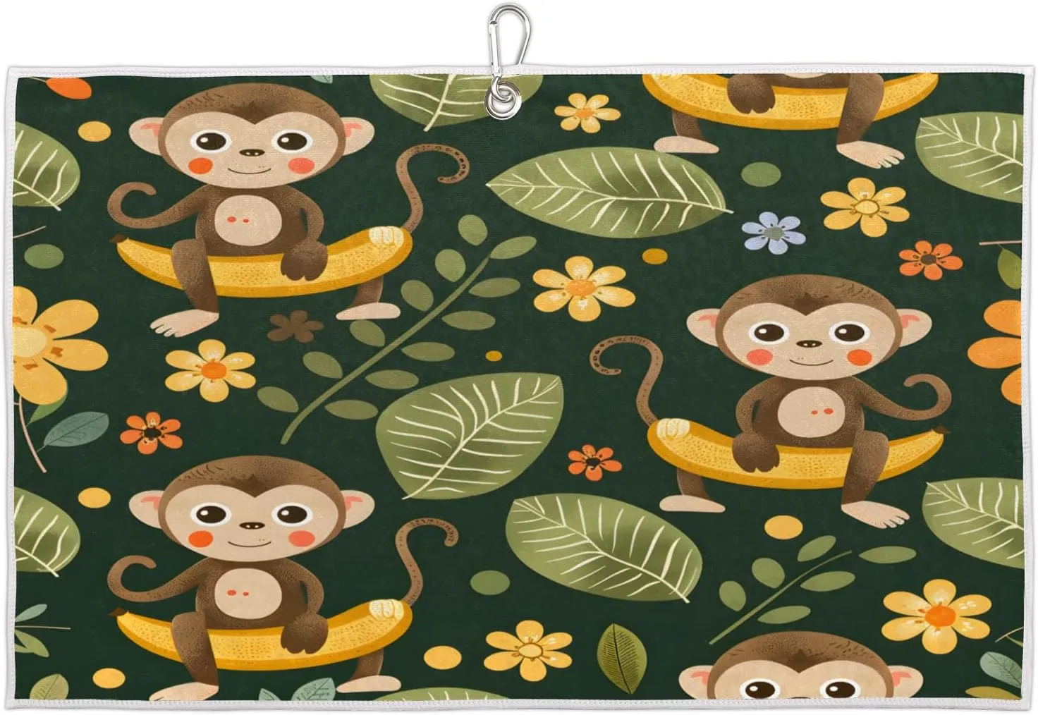 Monkey Banana Blossom Leaf Golf Towel with Heavy Duty Carabiner Ultra Absorbent Quick Dry Perfect for Cleaning Clubs Balls Gear Essential Golf Accessory for Men Women Kids
