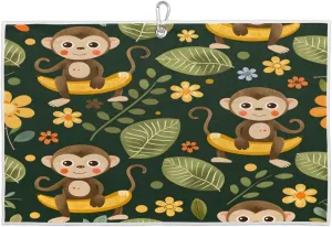 Monkey Banana Blossom Leaf Golf Towel with Heavy Duty Carabiner Ultra Absorbent Quick Dry Perfect for Cleaning Clubs Balls Gear Essential Golf Accessory for Men Women Kids