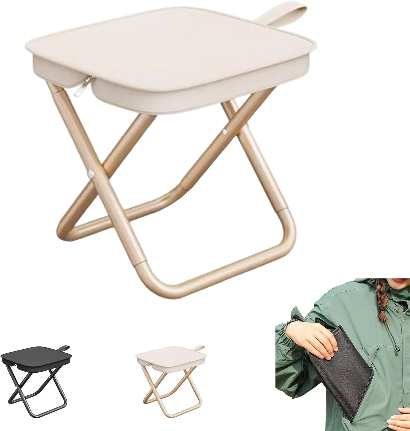 Mountaineering and Hiking Portable Stool, Ultralight Folding Camping Stool, Ultra-Light Portable Folding Chair, 330lb Max Weight Lightweight but Sturdy, for Hiking, Beach, Camping (Beige)