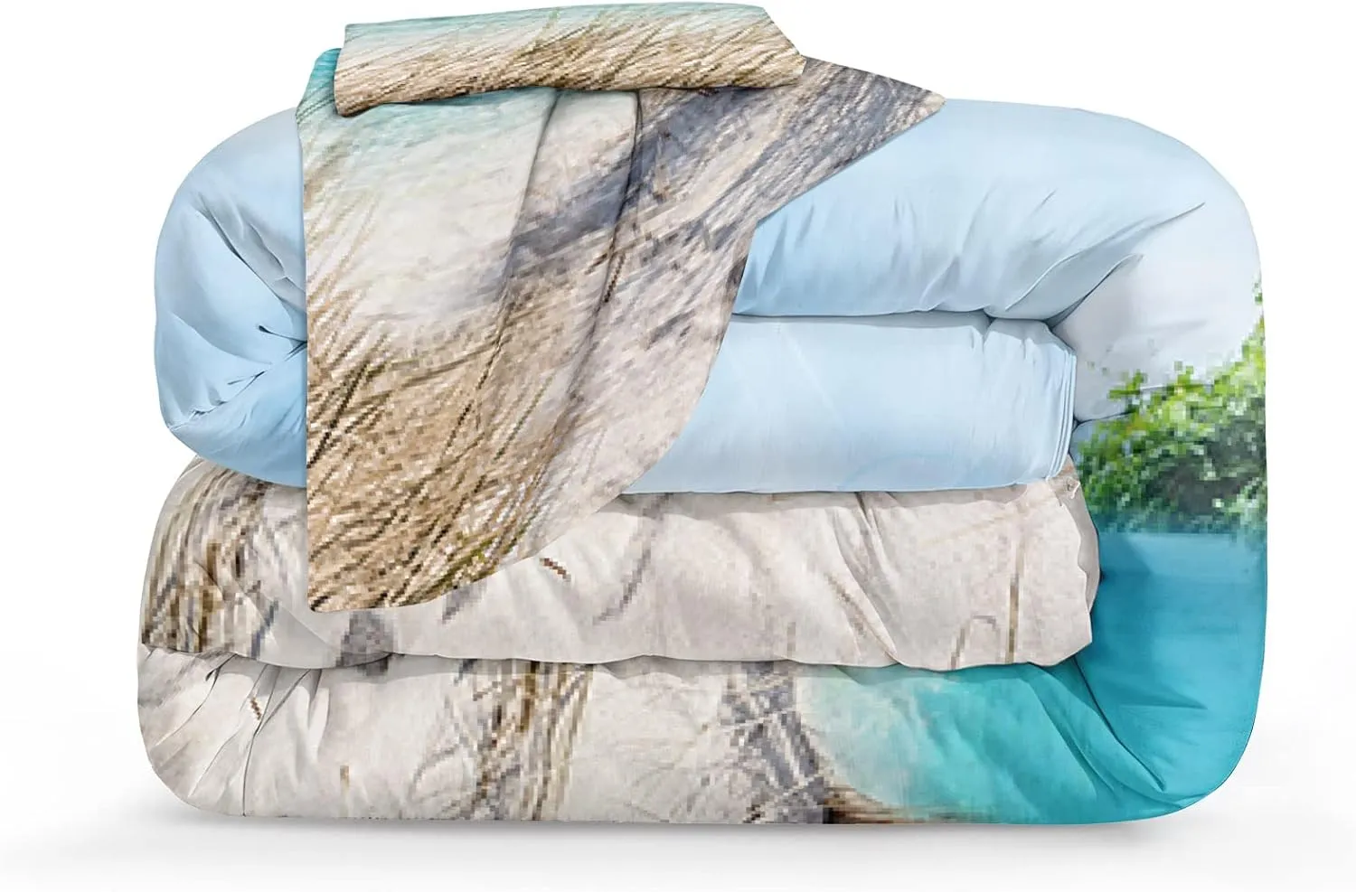 MOVE OVER Blue Ocean Bedding Set Beach Themed Comforter Set Queen Size 4 Pcs White Seagull and Seaside Rocks Seascape Pattern Blue Island Scenery Coastal Bedding Sets Ocean Beach Bedding Sets