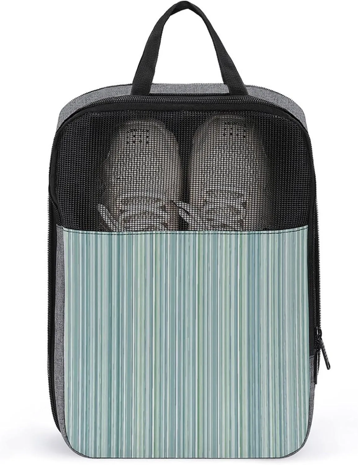 Muted Blue-green Mini Stripes Shoe Bag for Travel Daily Use Anti-dust Storage Carrier Golf Shoe Pouch