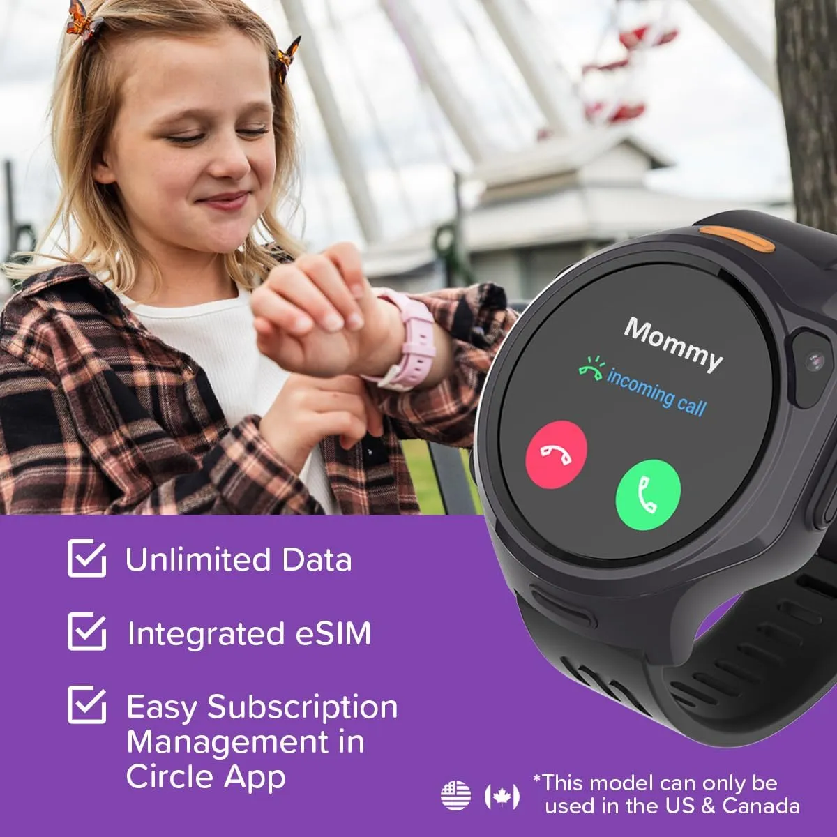 myFirst Fone R2 Kids Smartwatch with eSIM Video Calls Messaging Real-Time GPS Tracking SOS Button Safety Alerts School Mode Music Player Ages 5-12, For USA & Canada Gift for Boys & Girls (Acai Purple)