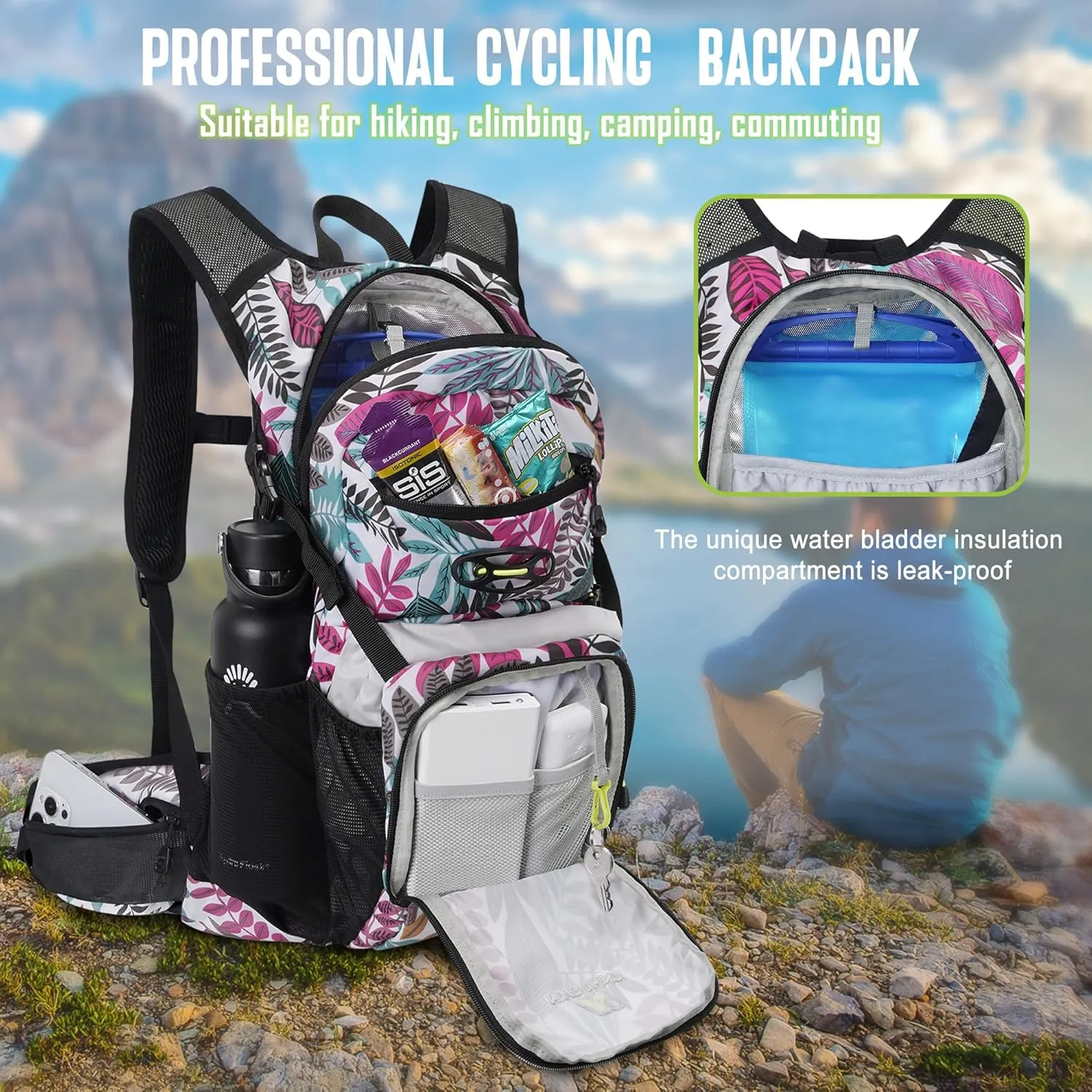 N NEVO RHINO Hydration Backpack, 18L Multipurpose Hiking Backpack with 3L Water Bladder, Water Backpack Insulated Hydration Pack Ideal for Hiking and Cycling