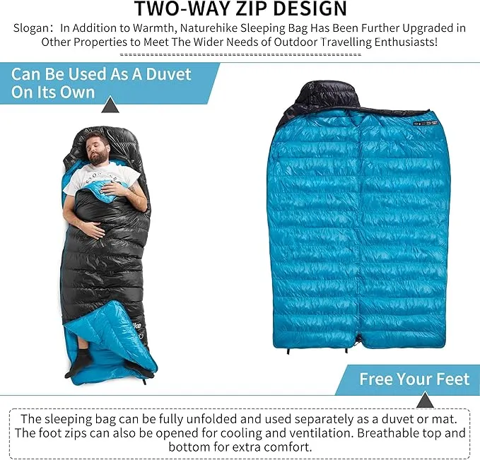 Naturehike Ultralight Down Cold Weather Sleeping Bag, 750/550FP Compact Sleeping Bag 3-4 Season for Adults & Kids, Waterproof - Backpacking, Camping, Hiking, Traveling with Compression Sack