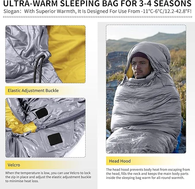 Naturehike Ultralight Down Cold Weather Sleeping Bag, 750/550FP Compact Sleeping Bag 3-4 Season for Adults & Kids, Waterproof - Backpacking, Camping, Hiking, Traveling with Compression Sack
