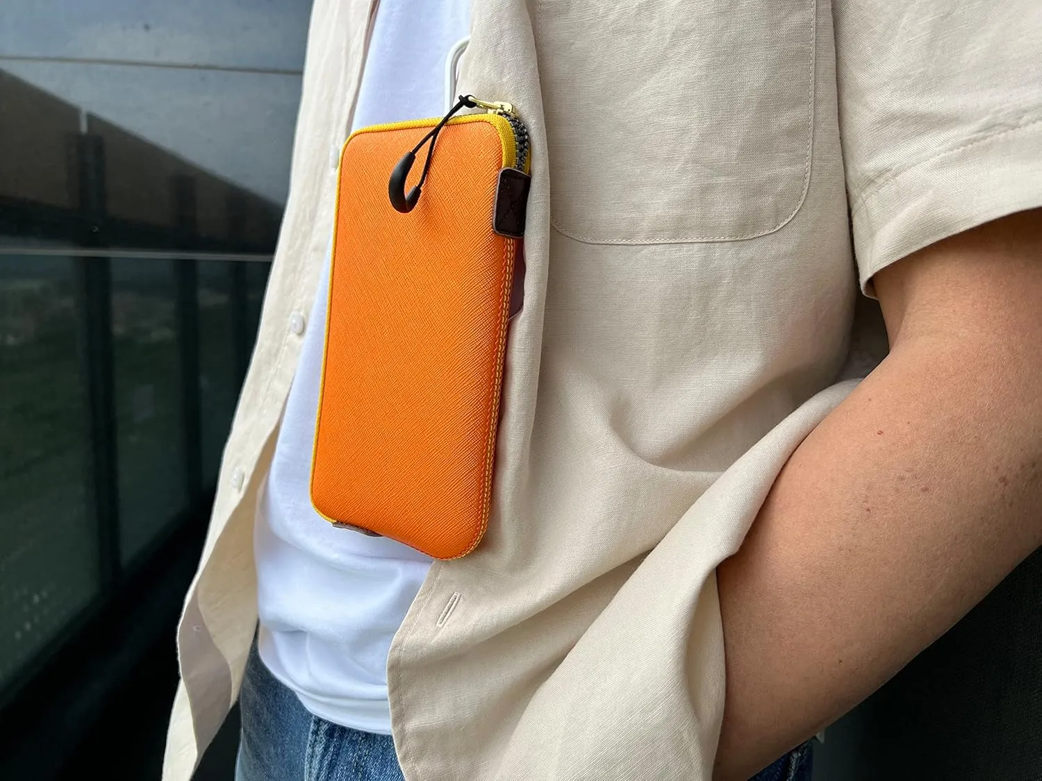 Neoprene Phone Pouch, Lightweight Protective Cellphone Sleeve with Large Zipper Opening, Inner Pocket, Thermal Insulated, Durable Cell Phone Carrier for iPhone & Smartphones [ Orange ]