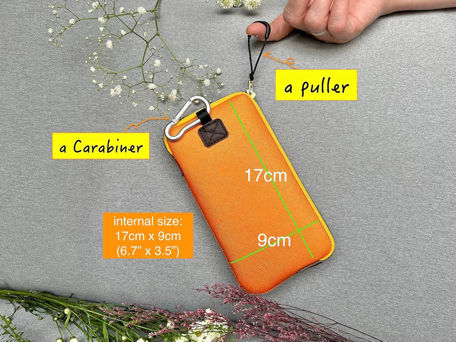 Neoprene Phone Pouch, Lightweight Protective Cellphone Sleeve with Large Zipper Opening, Inner Pocket, Thermal Insulated, Durable Cell Phone Carrier for iPhone & Smartphones [ Orange ]