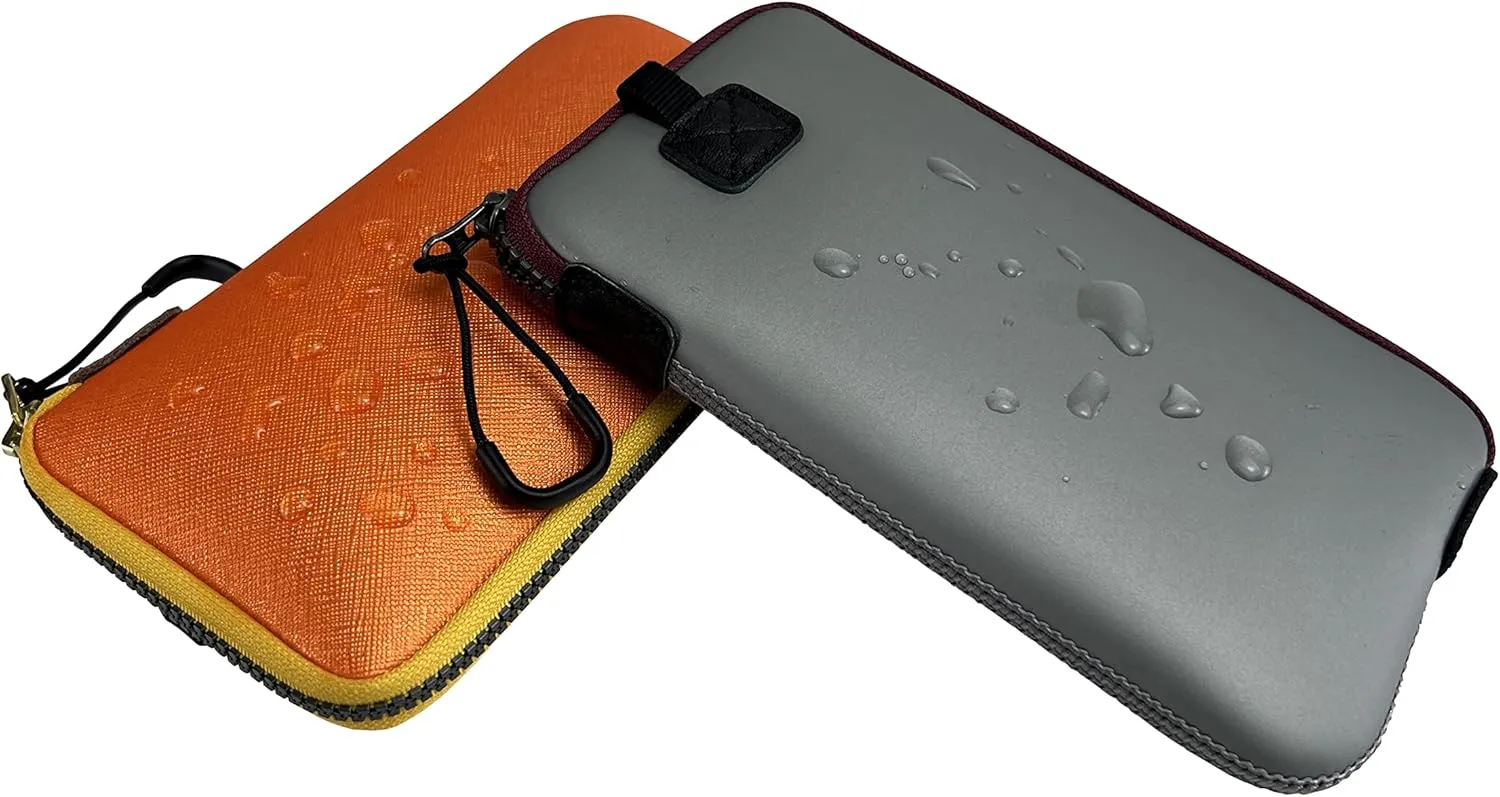 Neoprene Phone Pouch, Lightweight Protective Cellphone Sleeve with Large Zipper Opening, Inner Pocket, Thermal Insulated, Durable Cell Phone Carrier for iPhone & Smartphones [ Orange ]